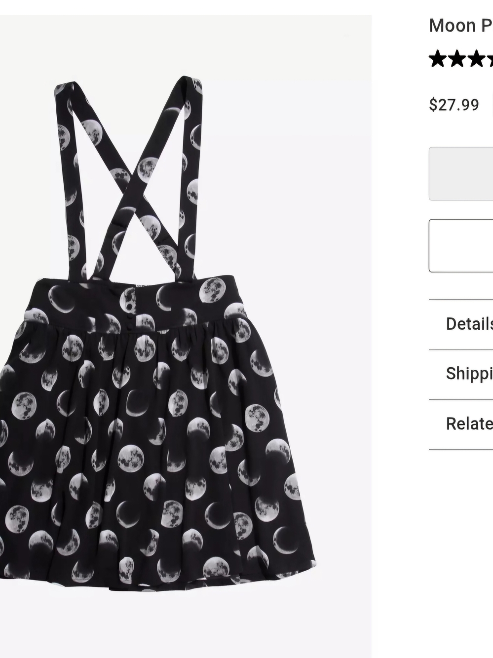Hot Topic Black Moon Print Suspender Skirt